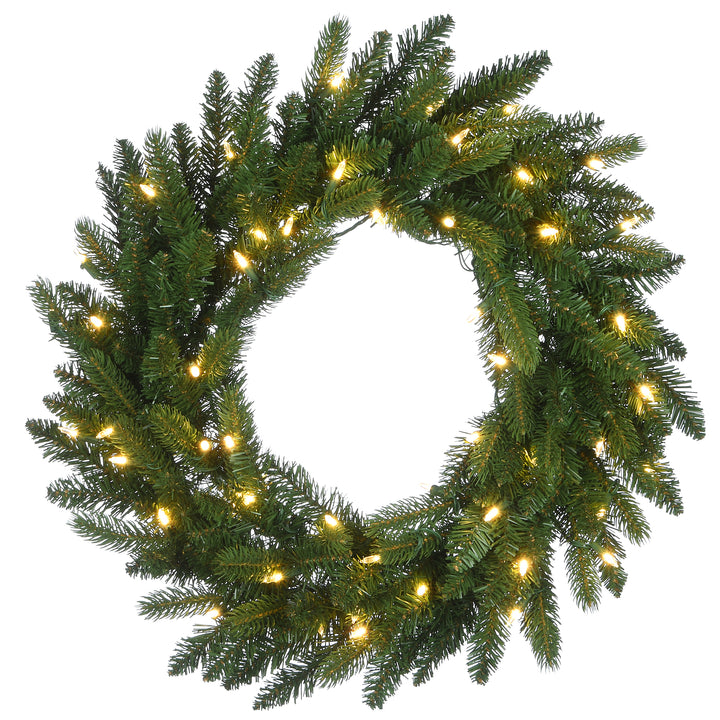 National Tree Company Pre-Lit Artificial Christmas Wreath, Green, Grande Fir, White Lights, Christmas Collection, 24 Inches