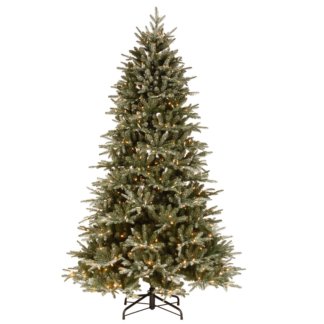 Pre-Lit 'Feel Real' Artificial Christmas Tree, Frosted Geneva, Green, White Lights, Includes Stand, 7.5 Feet