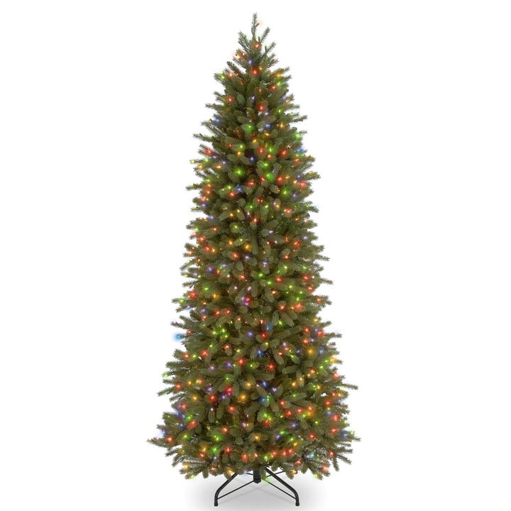 Pre-Lit Slim Artificial Christmas Tree, Green, Jersey Fraser Fir, Multi-Color Lights, Includes Stand, 6.5 Feet