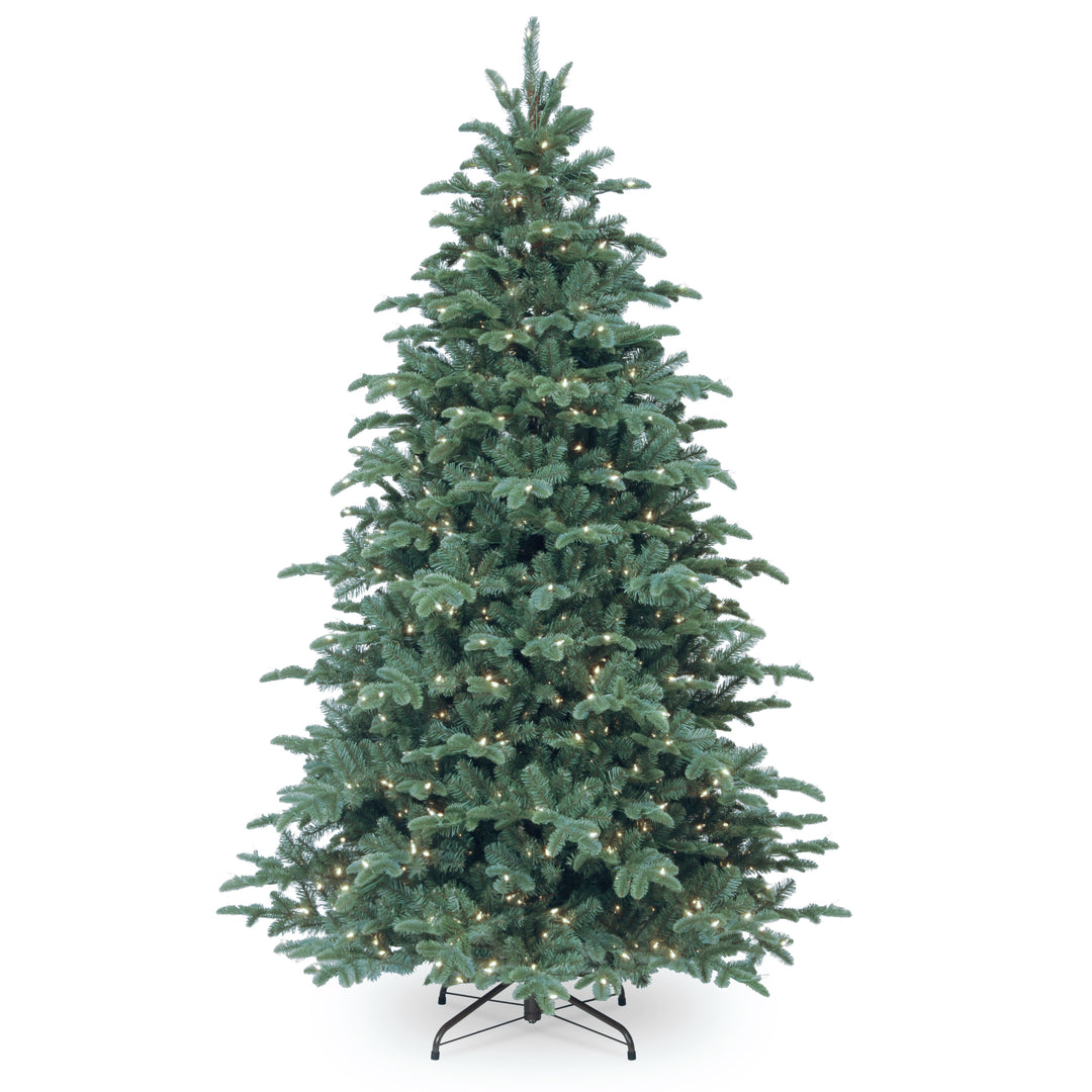 Pre-Lit 'Feel Real' Artificial Christmas Tree, Mountain Noble Spruce, Blue, White Lights, Includes Stand, 7.5 Feet
