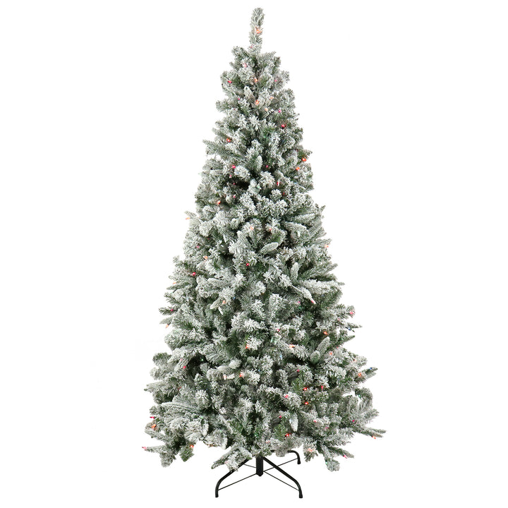 Artificial Snowy Mixed Pine Christmas Tree, Pre-Lit with Multi Incandescent Lights, Plug In, 6.5 ft
