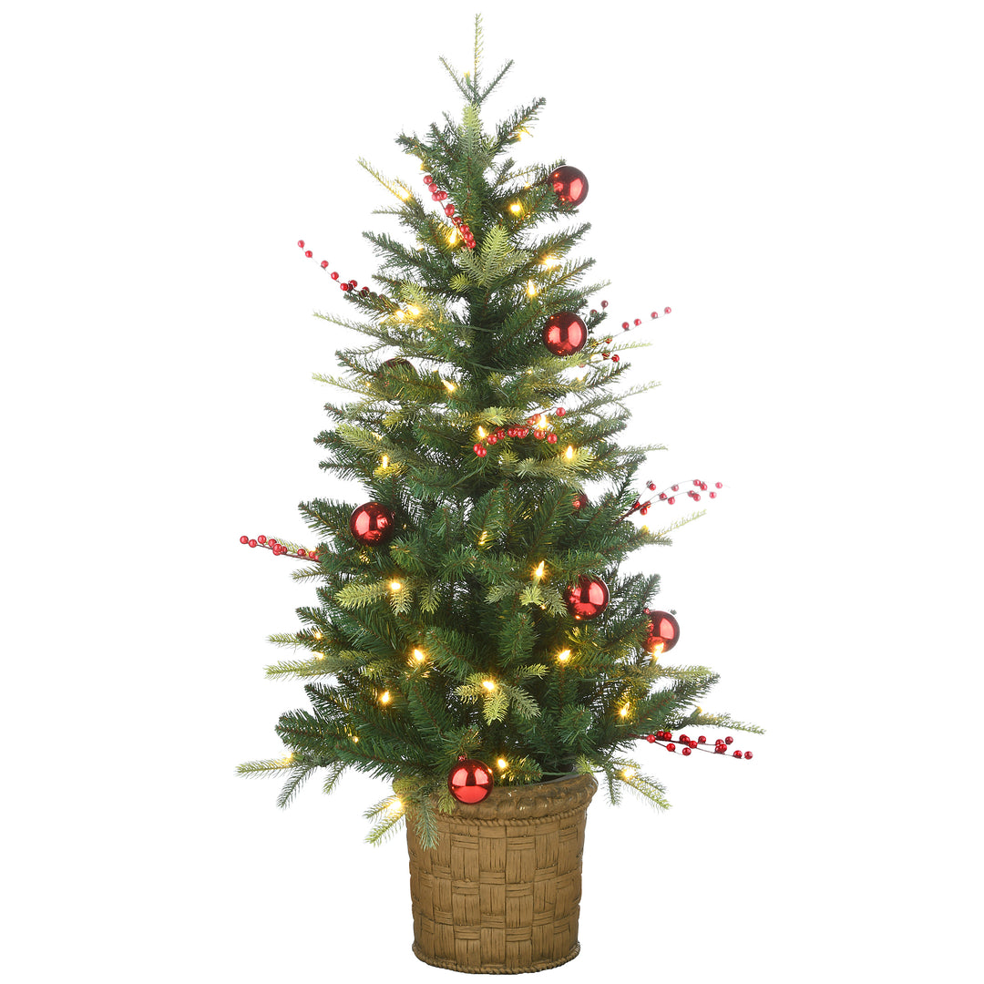 Pre-Lit Artificial Christmas Entrance Tree, Scotch Creek Fir, with Warm White LED Lights, Plug in, 4 ft