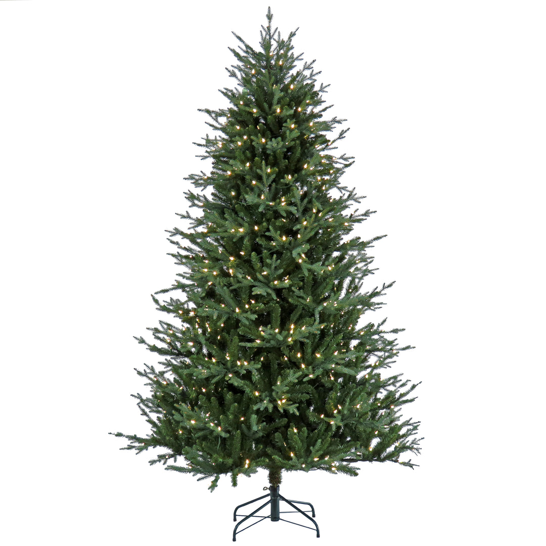 Pre-Lit Artificial Christmas Tree, Wenatchee Fir, with Warm White LED Lights, Plug in, 7.5 ft