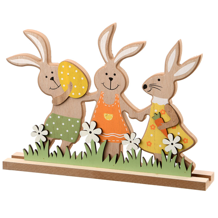 Wooden Rabbit Trio Table Decoration, Easter Collection, 9 Inches