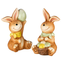 Bunnies holding EggsTable Decoration, Brown, Easter Collection, 7 Inches - National Tree Company