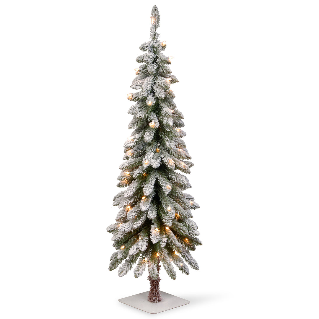 4 ft. Snowy Downswept Forestree with Clear Lights