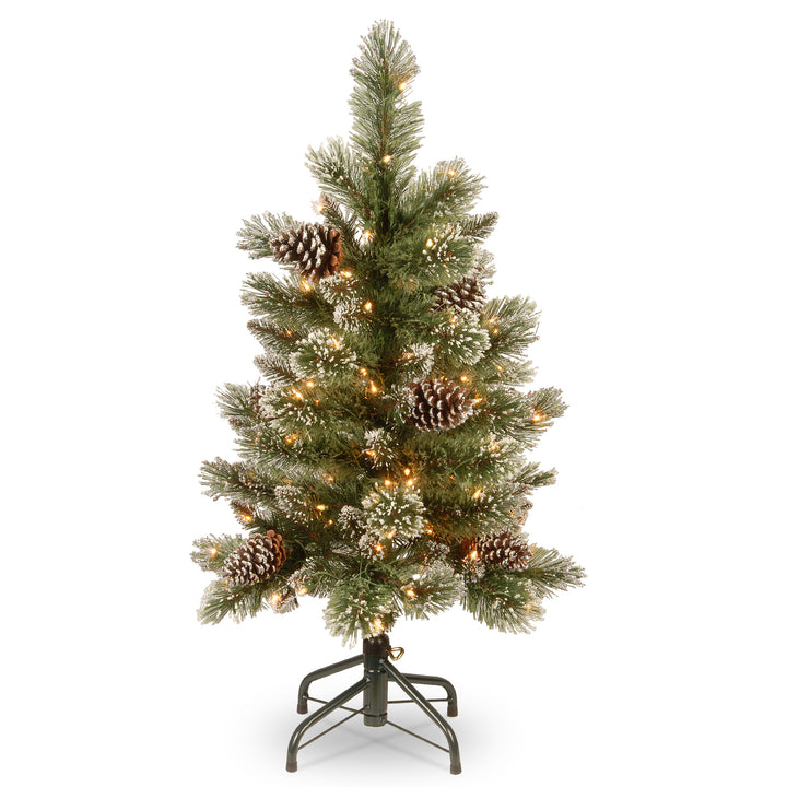 Pre-Lit Artificial Christmas Tree, Glittering Pine Pencil Slim with Clear Lights, Plug In, 3 ft