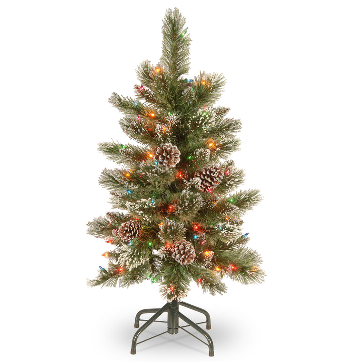 Pre-Lit Artificial Christmas Tree, Glittering Pine Pencil Slim with Multicolor Lights, Plug In, 3 ft