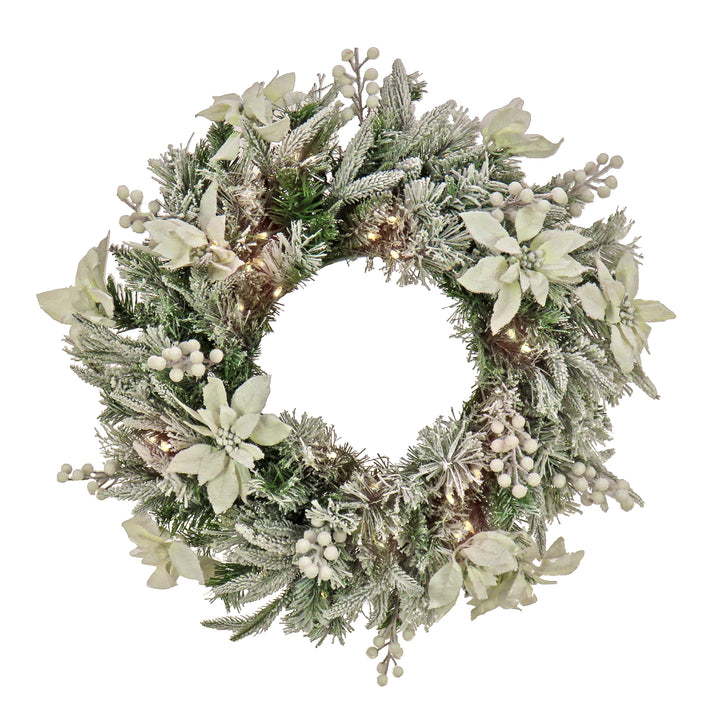 National Tree Company, Pre-Lit Artificial Christmas Wreath, Frosted Colonial, White LED Lights, Battery Powered, 26 in