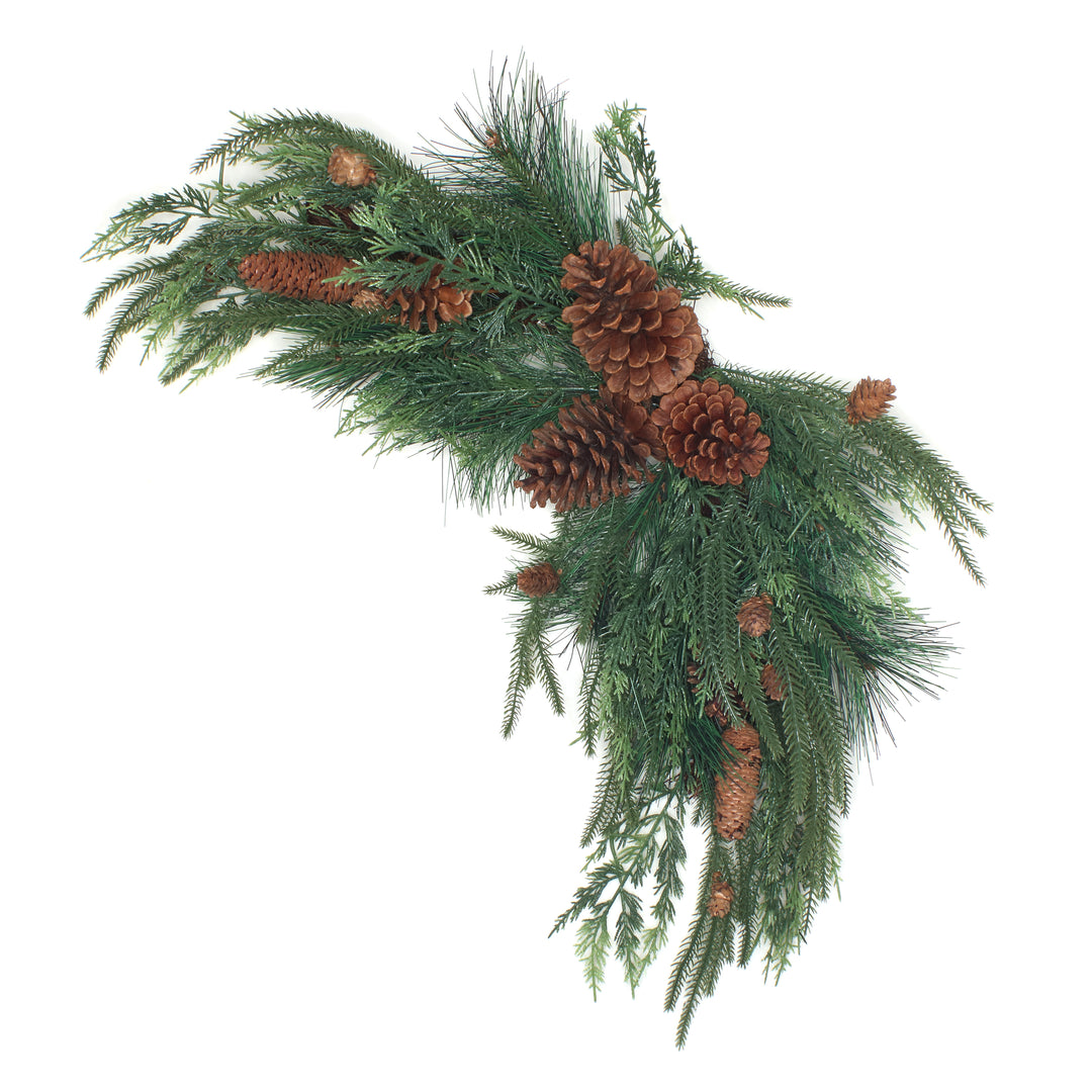 National Tree Company Mixed Pine Christmas Corner Swags with Assorted Pinecones, Set of Two, 26 in