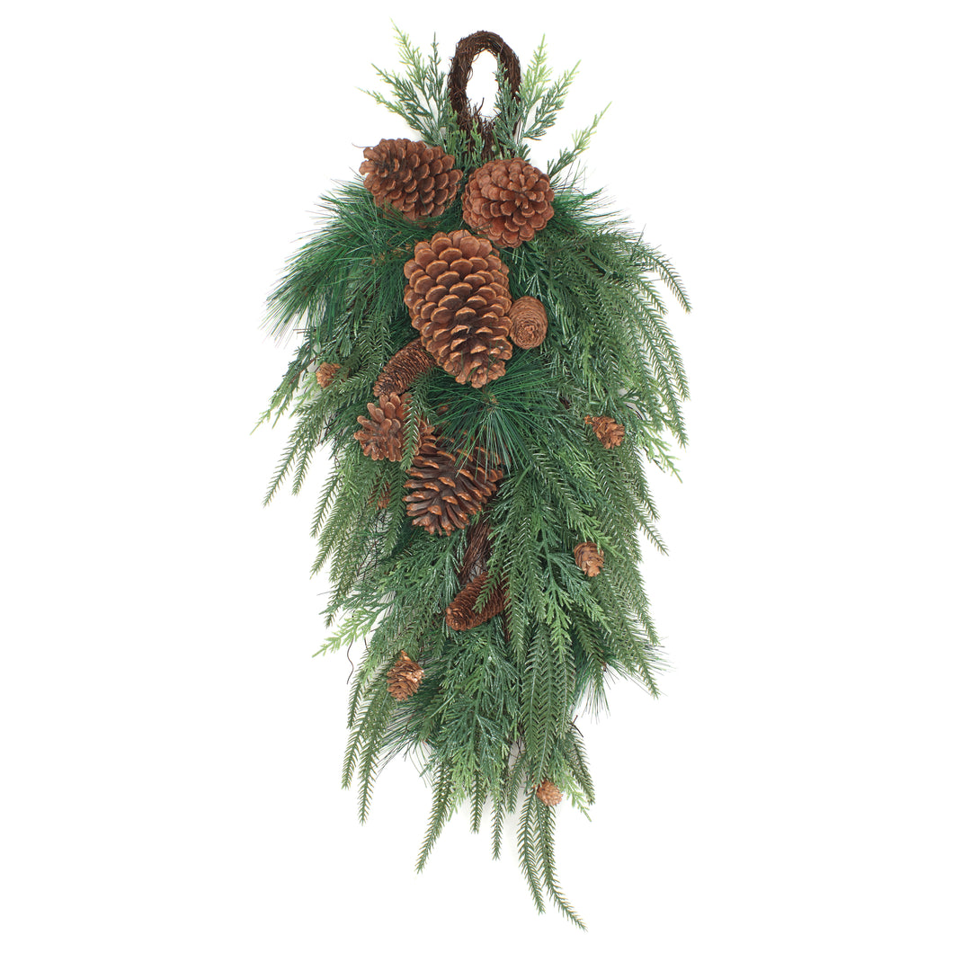 National Tree Company Mixed Pine Christmas Teardrop with Cypress Tips, Pinecones, 32 in
