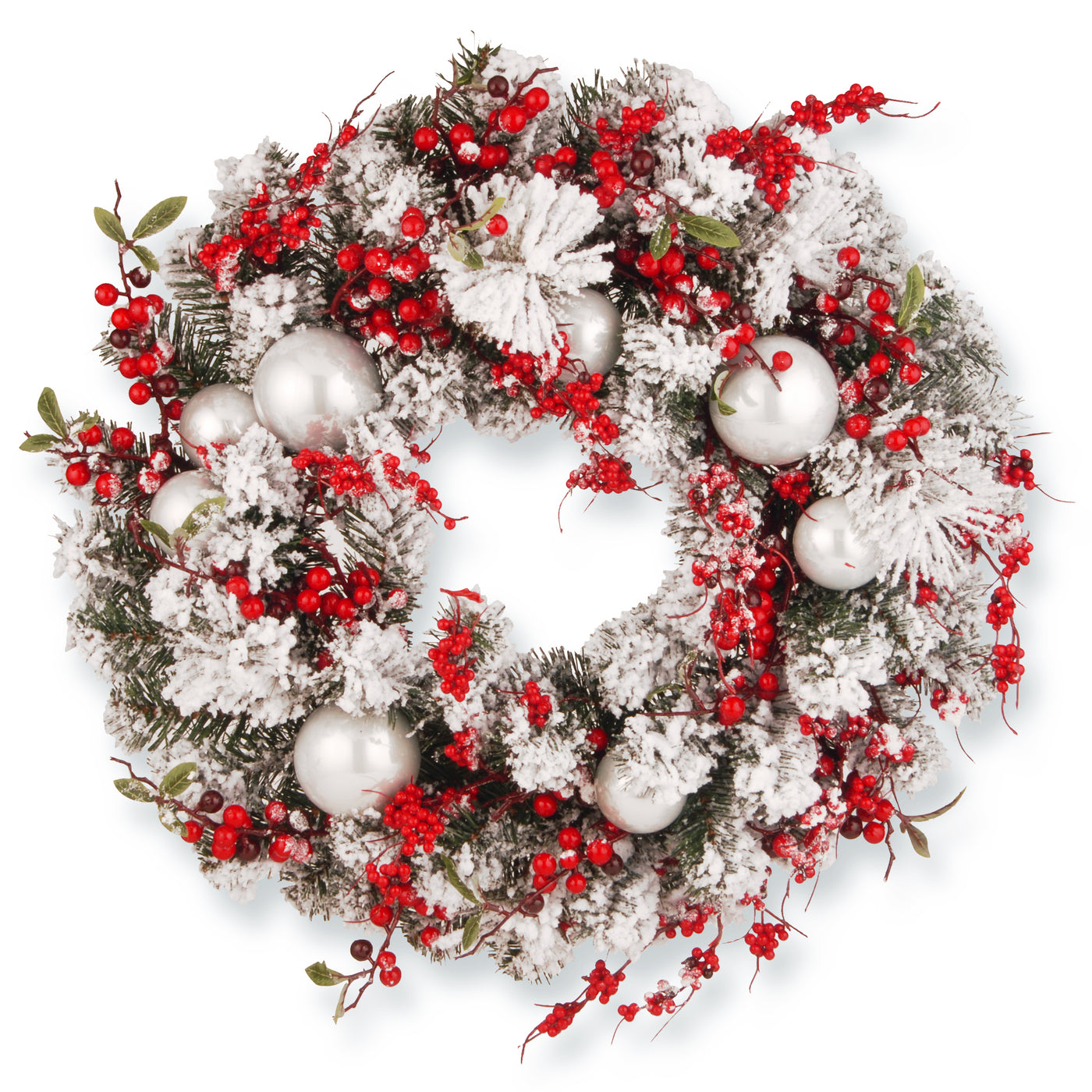 24 in. Flocked Wreath with Ornaments - National Tree Company