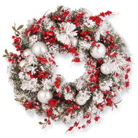 24 in. Flocked Wreath with Ornaments - National Tree Company