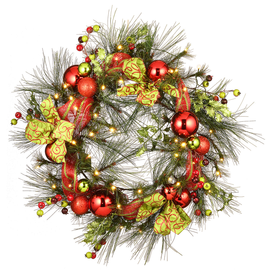National Tree Company Artificial Christmas Wreath, Green, Bristle Berry, Decorated with Ball Ornaments, Bows, Berry Clusters, Christmas Collection, 30 Inches