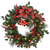 30 in. Pre-Lit Plaid Bow Wreath with LED Lights - National Tree Company