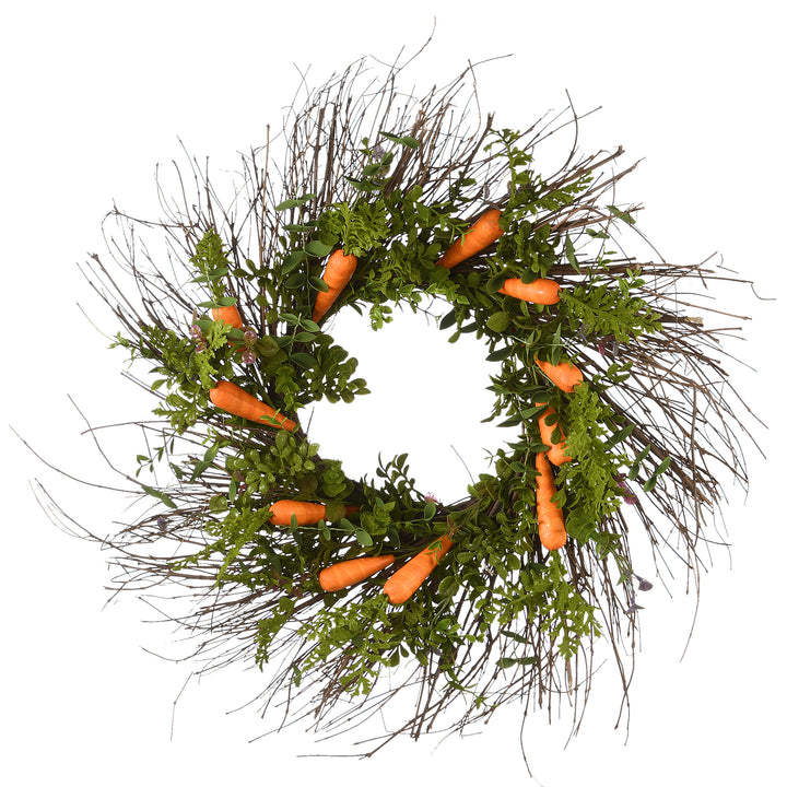 Carrots Artificial Wreath Decoration, Green, Easter Collection, 24 Inches