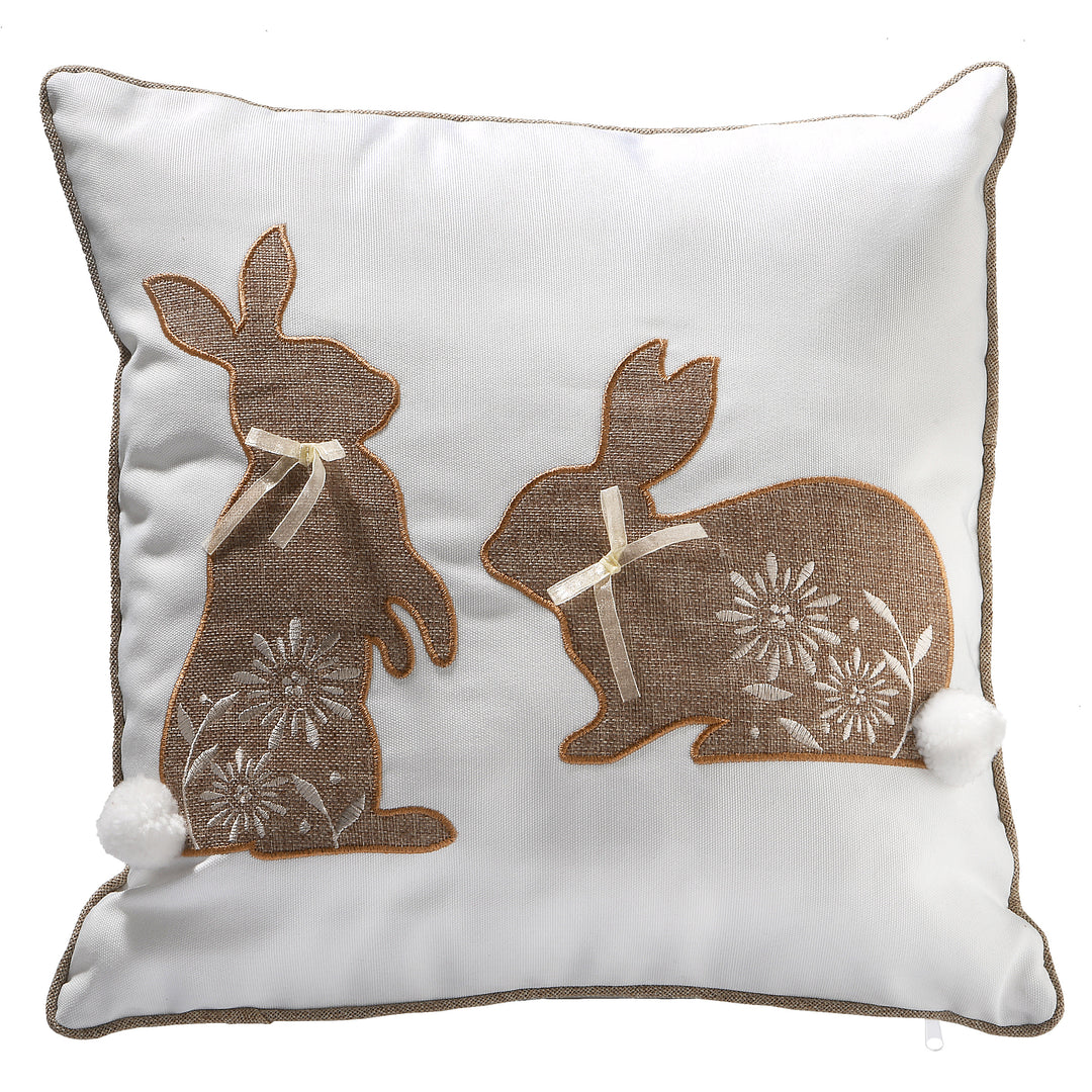 Two Bunnies Decorative Pillow, White, Easter Collection, 16 Inches