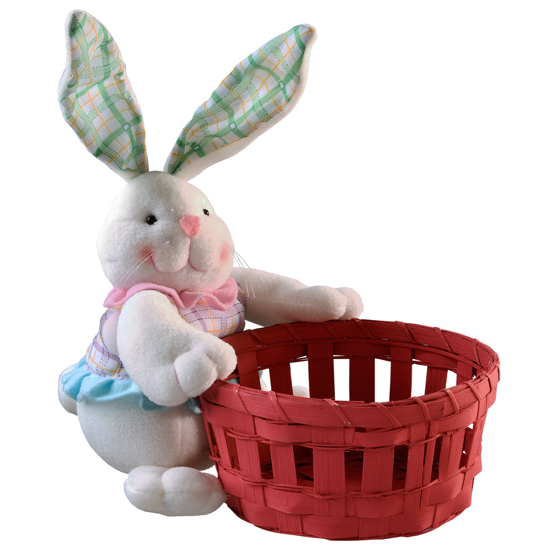 Woven Red Easter Basket with Plush White Bunny Doll, Easter Collection, 8 Inches