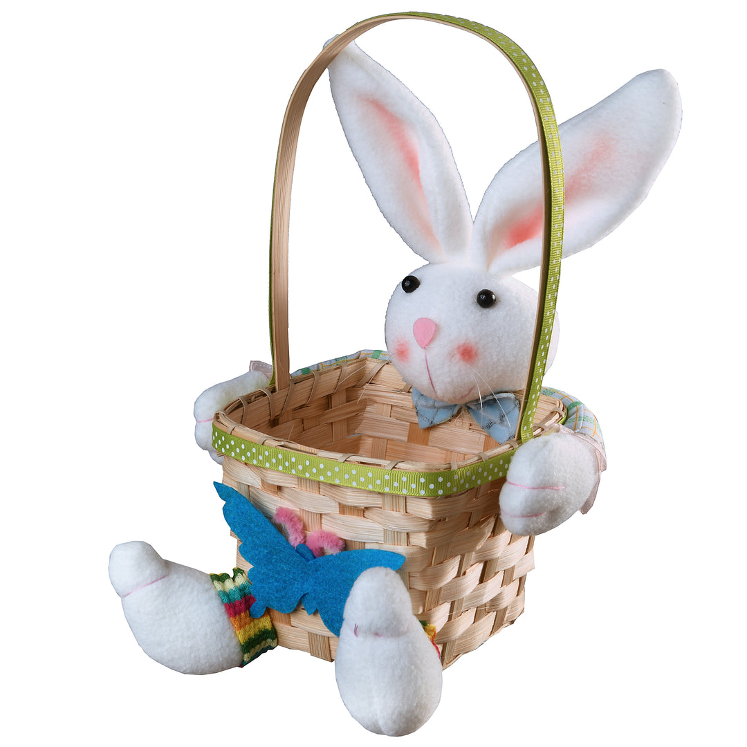 Woven Easter Basket with Plush White Bunny Doll, Easter Collection, 10 Inches