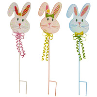 Easter Bunny Lawn Decorations, White, Pink and Blue, Stakes Attached, Set of 3, 24 Inches - National Tree Company