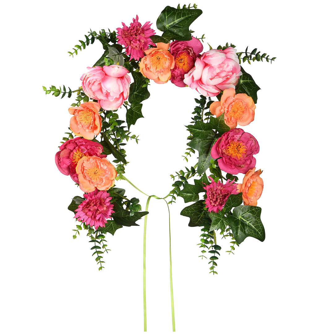 Artificial Mailbox Decoration, Decorated with Multicolor Peony Blooms, Ivy, Leaves, Spring Collection, 36 Inches