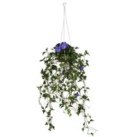 Artificial Hanging Basket, Morning Glory, Decorated with Blue Flower Blooms, Long Green Vines, Includes Plastic Pot Base and Hanging Loop, Spring Collection, 44 Inches - National Tree Company