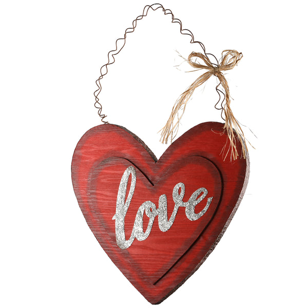 14 in. Valentine's Wooden Heart Hanging Decoration · National Tree