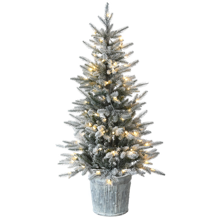 Pre-Lit Artificial Christmas Entrance Tree, Snowy Alpine Fir, with Warm White LED Lights, Plug in, 4.5 ft