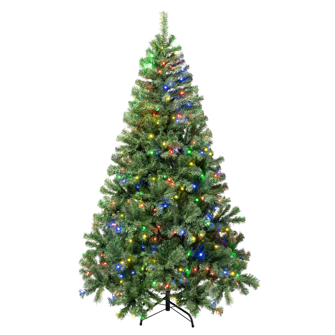 First Traditions Pre-Lit Artificial Linden Spruce Christmas Tree, Multicolor LED Lights, Plug In, 6 ft