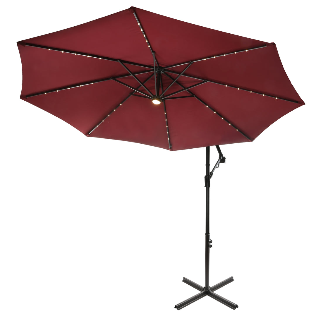 10 ft. Cantilever Umbrella with Solar Power LED Lights, Red
