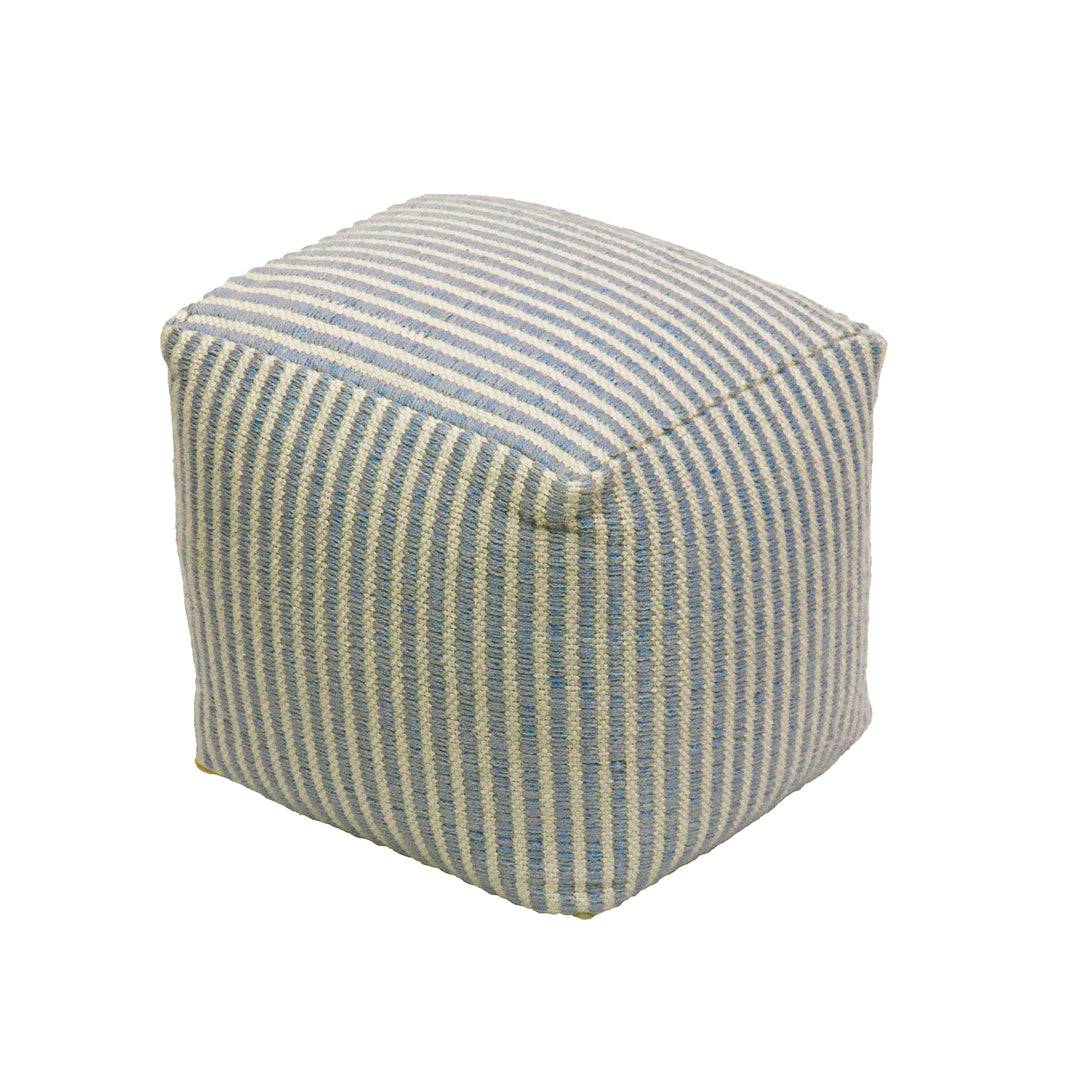 16" Hand Woven Pouf Ottoman, Icy Blue