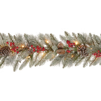 9 ft. Pre-Lit Snowy Bristle Berry Garland with Clear Lights - National Tree Company