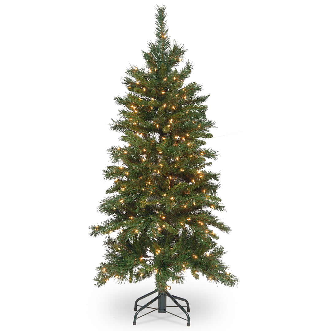 Pre-Lit Artificial Slim Christmas Tree, Green, Tiffany Fir, White Lights, Includes Stand, 4.5 Feet