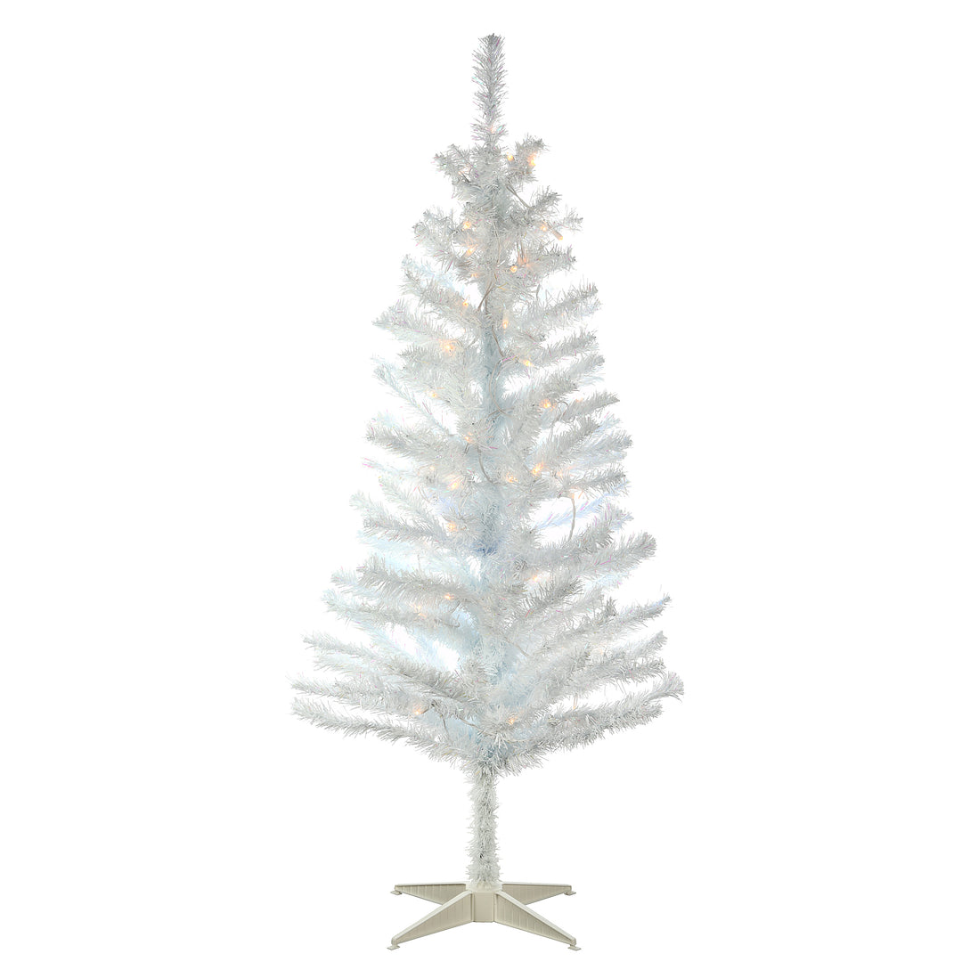 National Tree 7' Unlit White Iridescent Tinsel Christmas Tree With Stand
