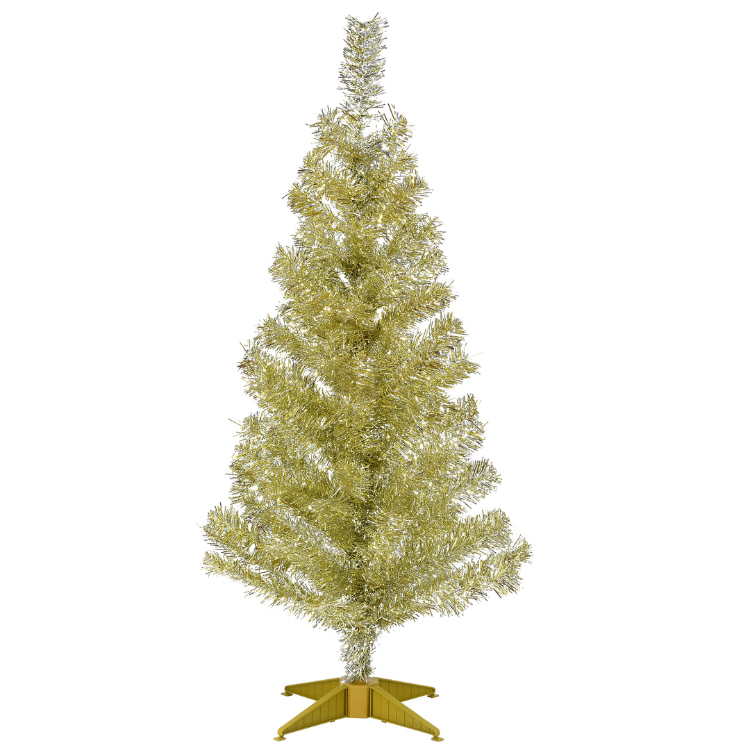 Artificial Christmas Tree, Champagne Gold Tinsel, Includes Stand, 3 feet
