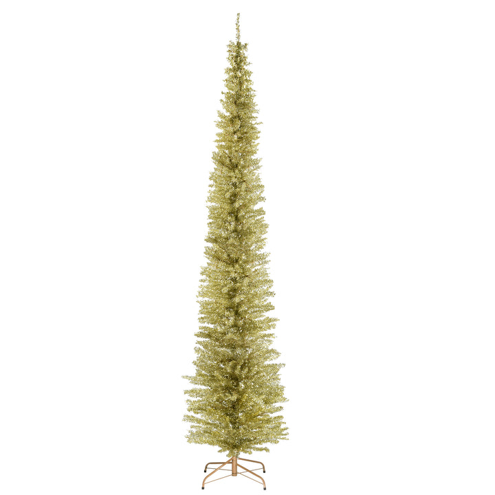 Artificial Christmas Tree, Champagne Gold Tinsel, Includes Stand, 9 feet