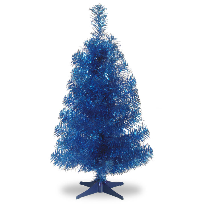 Artificial Christmas Tree, Blue Tinsel, Includes Stand, 3 feet