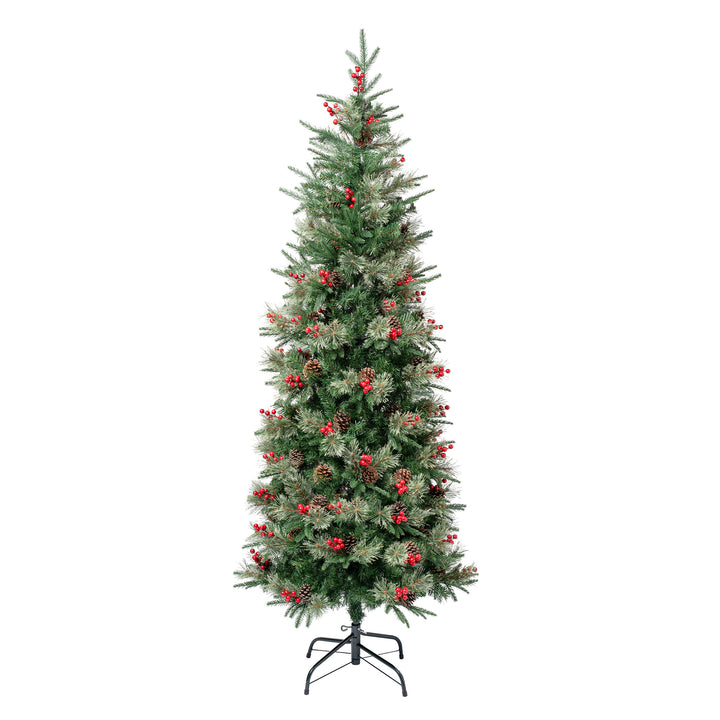 First Traditions Virginia Blue Pine Slim Christmas Tree with Hinged Branches, 6 ft