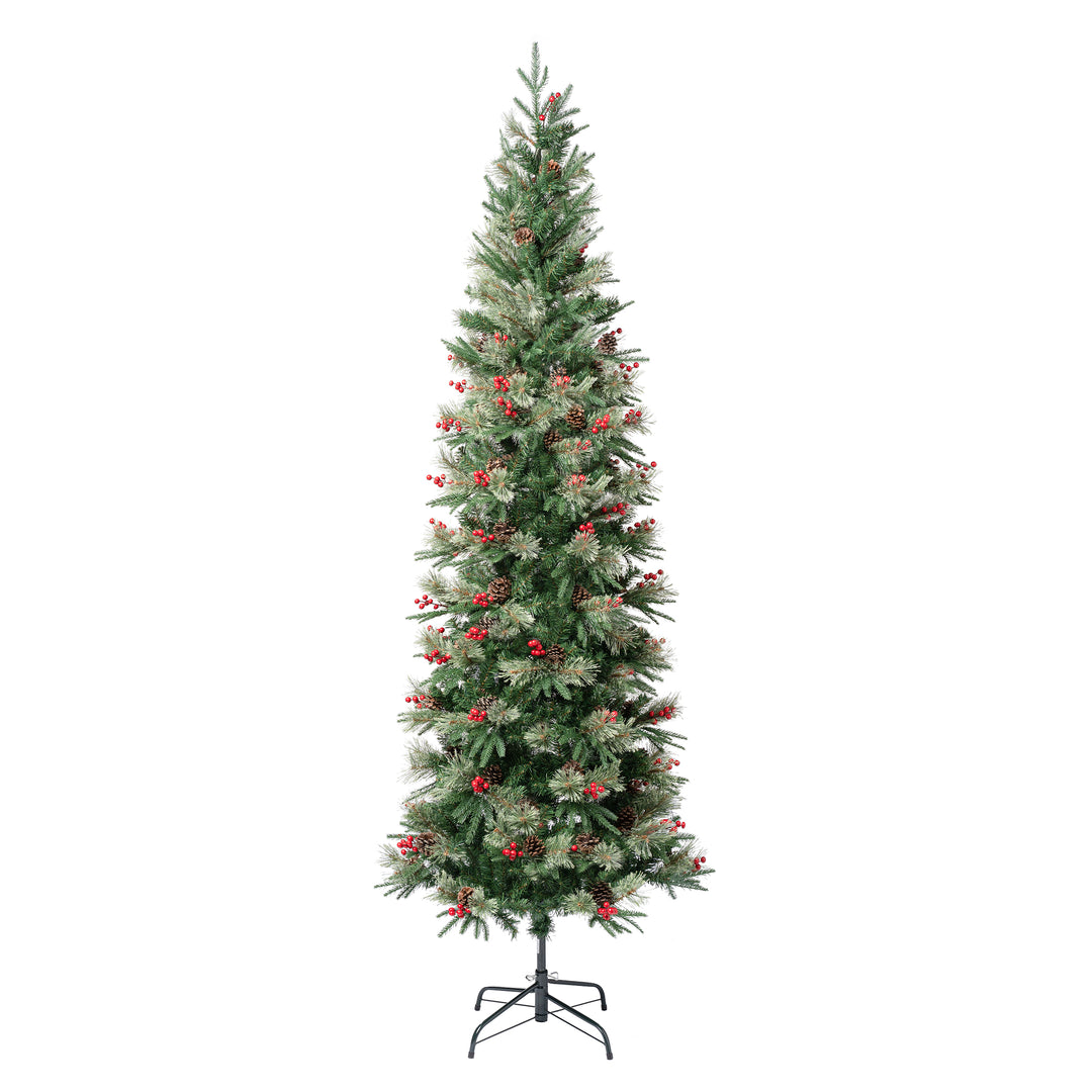 First Traditions Virginia Blue Pine Slim Christmas Tree with Hinged Branches, 7.5ft
