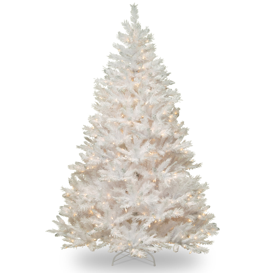 Pre-Lit Artificial Full Christmas Tree, White, Winchester Pine, White Lights, Includes Stand, 6.5 Feet