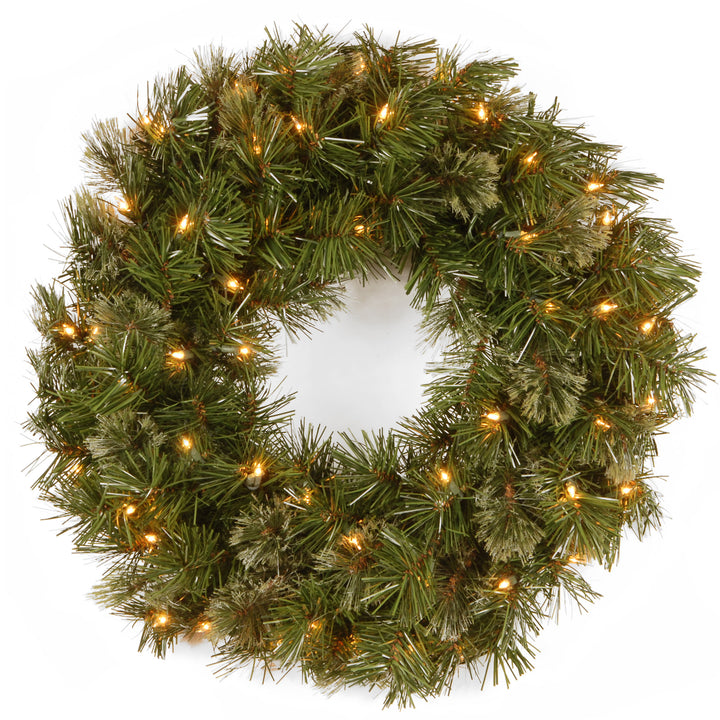 National Tree Company Pre-Lit Artificial Christmas Wreath, Green, Wispy Willow, White Lights, Christmas Collection, 24 Inches