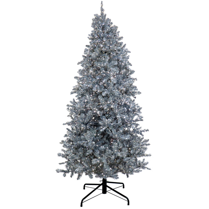 Pre-Lit Artificial Silver Christmas Tree, with Cool White LED Lights, Plug in, 10 ft