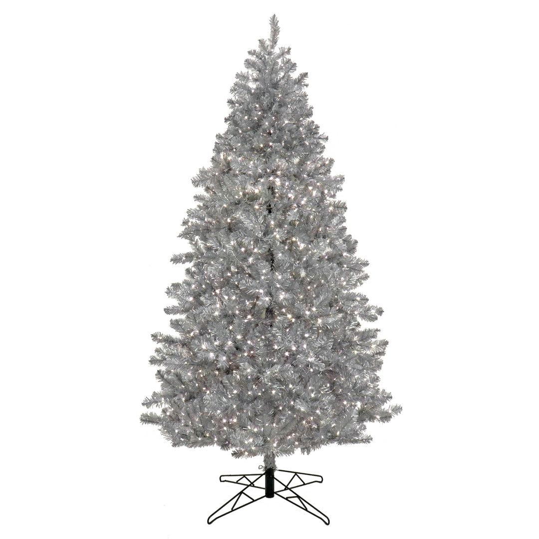 Pre-Lit Artificial Silver Christmas Tree, with Cool White LED Lights, Plug in, 7.5 ft