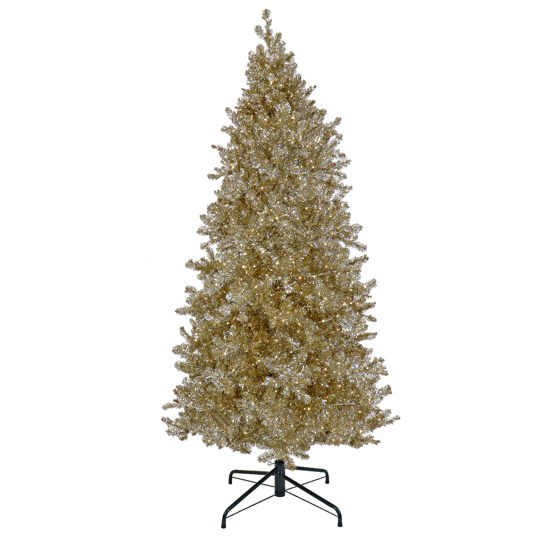 Pre-Lit Artificial Platinum Metallic Christmas Tree, with Warm White Rice LED Lights, Plug in, 7.5 ft