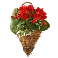11 in. Spring Wall Cone Basket with Red Geranium & Ivy Flowers - National Tree Company