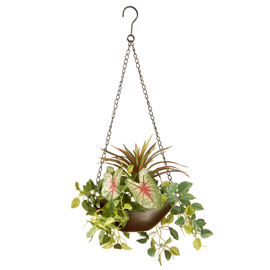 National Tree Company Artificial Hanging Basket, Decorated with Green Leaf Plants, Vines, Includes Brown Pot Base and Hanging Loop, Spring Collection, 9 Inches