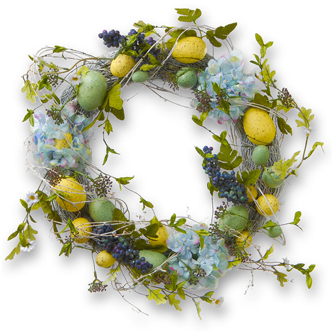 National Tree Company Artificial Spring Wreath, Decorated with Pastel Eggs, Berry Clusters, Hydrangea Blooms, Easter Collection, 18 Inches