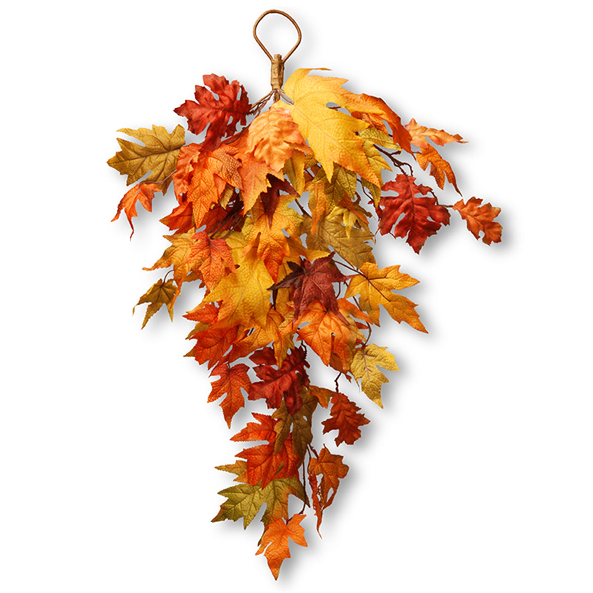 Artificial Fall Teardrop Hanging Wall Decoration, Decorated with Maple Leaves, Autumn Collection, 30 in