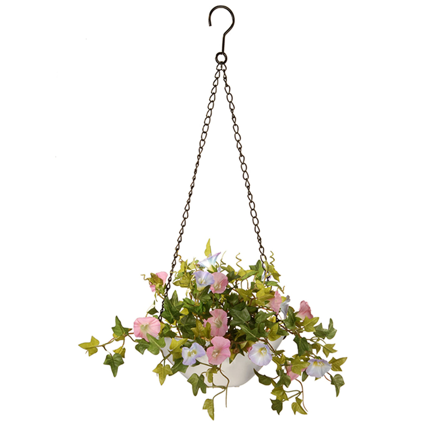 National Tree Company Artificial Hanging Pot Decoration, White Pot Base, Decorated with Assorted Flower Blooms, Leafy Greens, Includes Metal Hanging Loop, Spring Collection, 9 Inches - National Tree Company