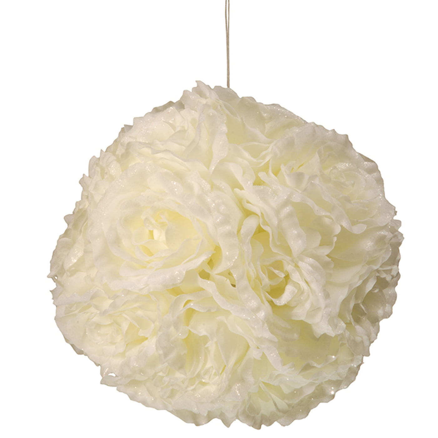 9 in. Glittered White Rose Hanging Ball - National Tree Company